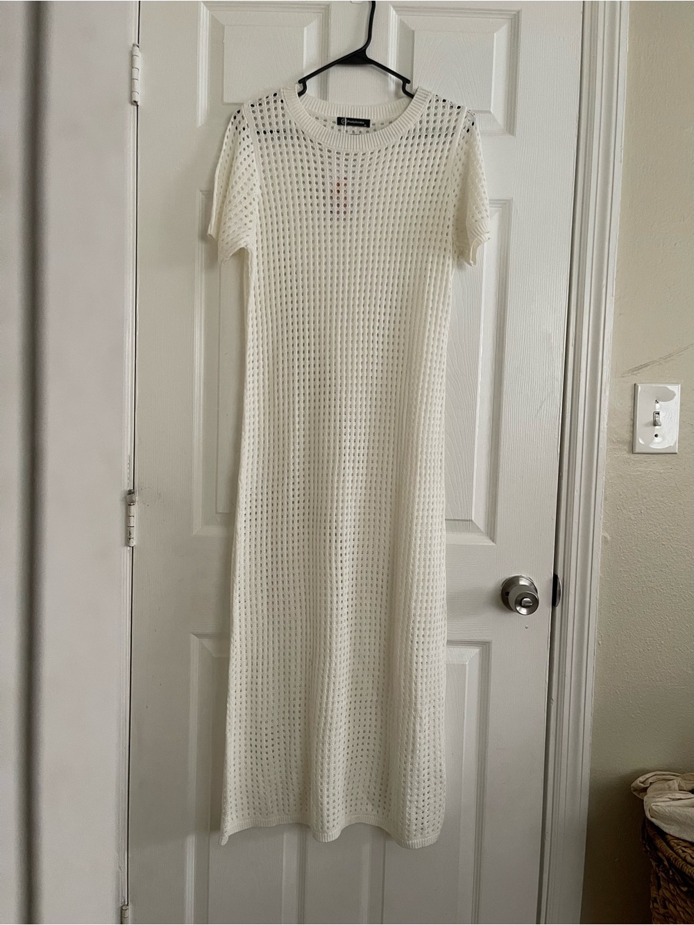 Cream Open-Knit Short-Sleeve Maxi Dress